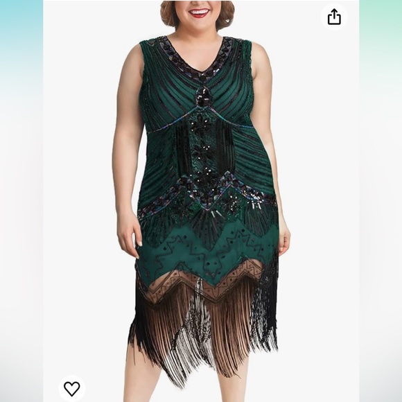 Metme Dresses & Skirts - Metme Womens Great Gatsby 20s Flapper Dress Beaded Sequin Fringe Green 4 XL